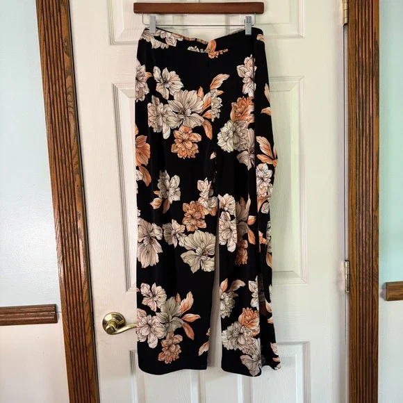 Susan Graver Floral Print Lounge Pants Wide Leg Comfy Black‎ XLP - Picture 8 of 8